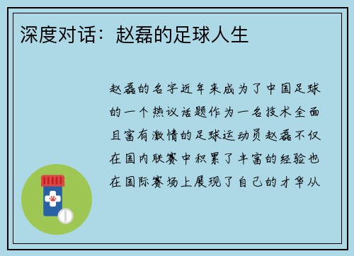 深度对话：赵磊的足球人生