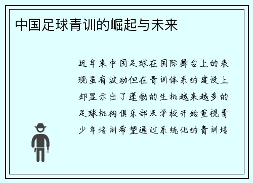 中国足球青训的崛起与未来