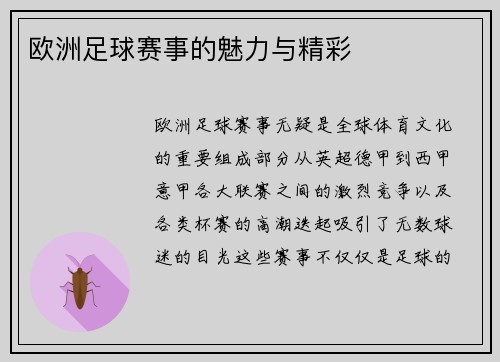 欧洲足球赛事的魅力与精彩