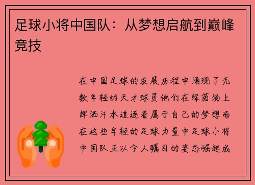 足球小将中国队：从梦想启航到巅峰竞技