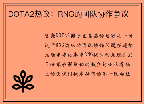 DOTA2热议：RNG的团队协作争议